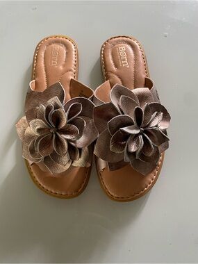 Born Metallic Floral Slide Sandals - Rose Bronze
